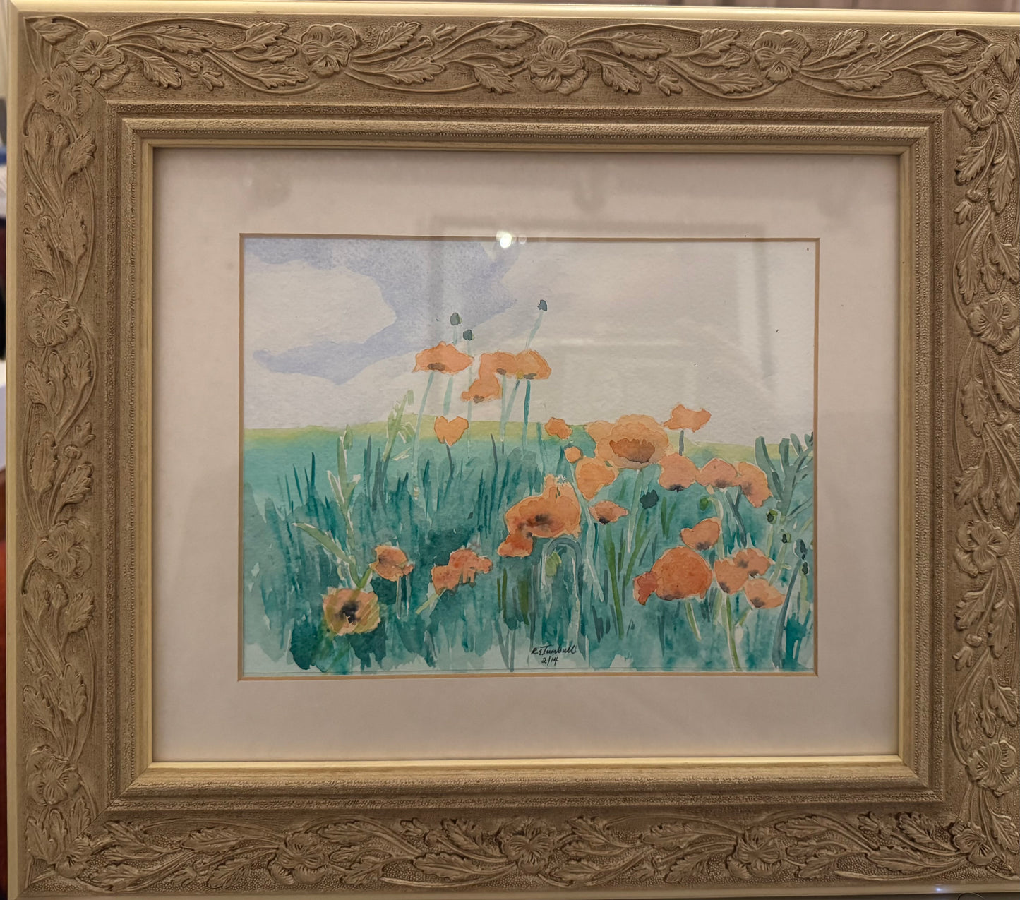 Poppies - framed and mounted watercolour