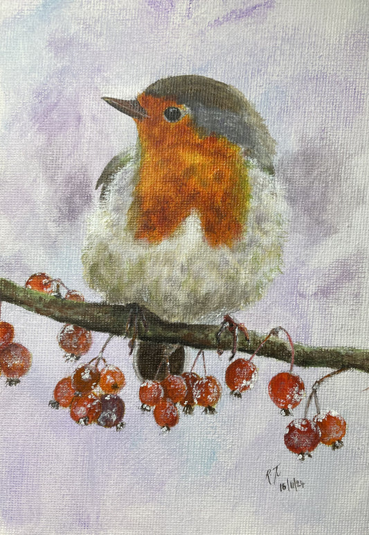 Robin on Frosty Berries Christmas Greeting Card